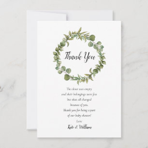 Carte De Remerciements Poème de Baby Shower en verdure d'eucalyptus boisé