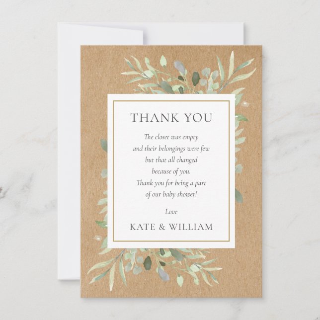 Carte De Remerciements Poème de Baby shower Feuille rustique (Devant)