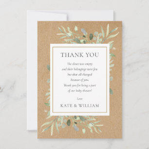 Carte De Remerciements Poème de Baby shower Feuille rustique