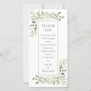 Carte De Remerciements Poème de Baby Shower Feuilles Florales Verdure