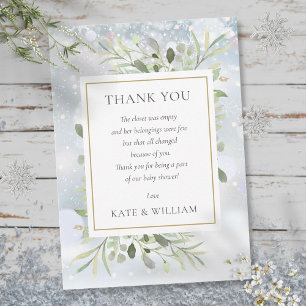 Carte De Remerciements Poème de Baby Shower sur la verdure des flocons de