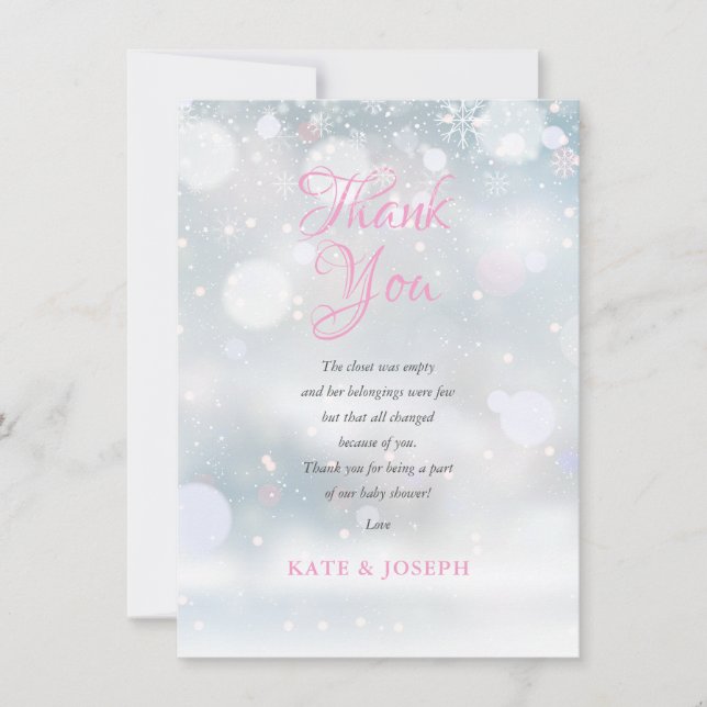 Carte De Remerciements Poème de l'Merci du premier Baby shower des flocon (Devant)