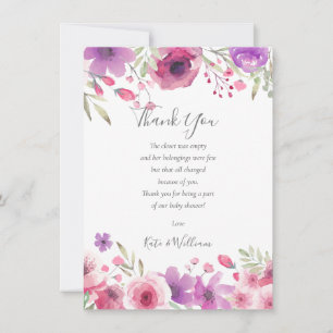 Carte De Remerciements Poème de remerciement pour Baby Shower de Fille Fl