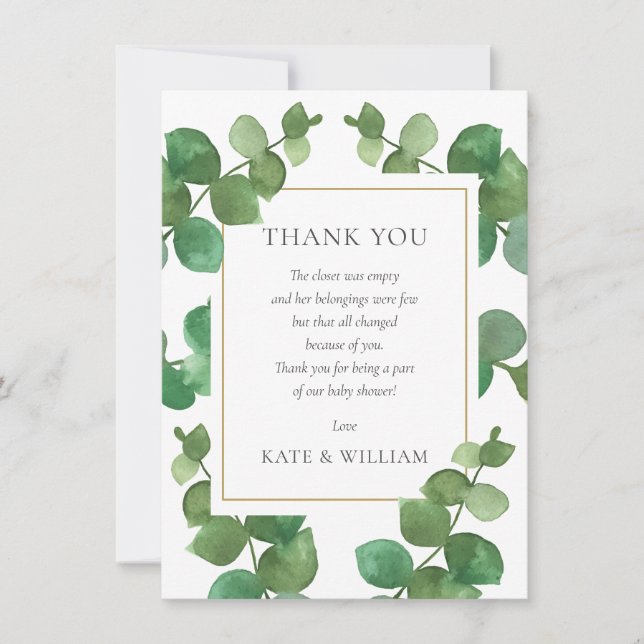 Carte De Remerciements Poème du Baby shower vert des Eucalyptus (Devant)