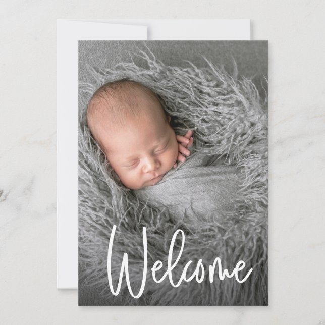 Carte De Remerciements Poignée de bienvenue photo Script tendance bébé (Devant)