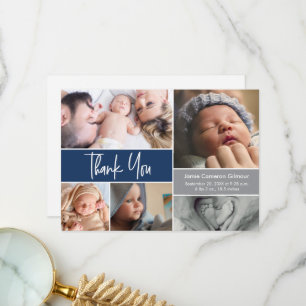 Carte De Remerciements Poignée moderne Photos Baby shower bleu