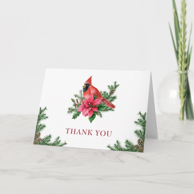 Carte De Remerciements Poinsettia & Cardinal Noël Entreprise Fête (Devant)