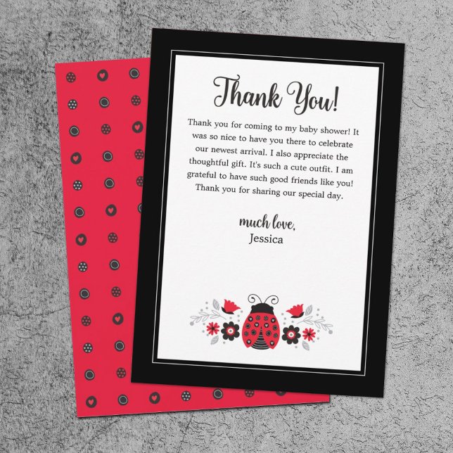 Carte De Remerciements Point de Polka de la jolie rousse de Ladybug (Créateur téléchargé)