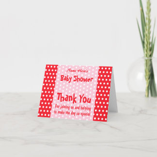 Carte De Remerciements Pointe Polka rouge et rose, Baby shower personnali