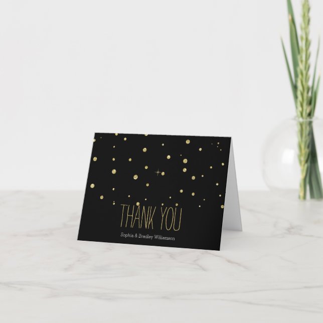 Carte De Remerciements Points Confetti Parties scintillant or et noir Mer (Devant)
