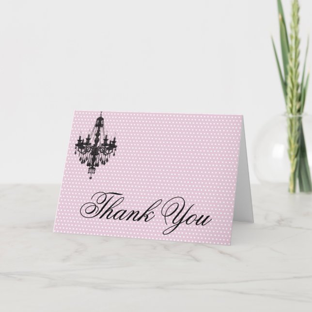 Carte De Remerciements Points roses et lustre noir (Devant)