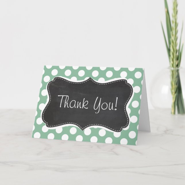 Carte De Remerciements Pois vert de la mer foncée; Retro Chalkboard look (Devant)