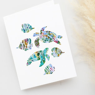 Carte De Remerciements Poisson Tropical mignon et tortues de mer Noir
