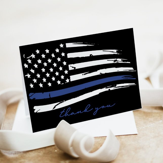 Carte De Remerciements Police Aquarelle en détresse Ligne Bleue mince (Créateur téléchargé)