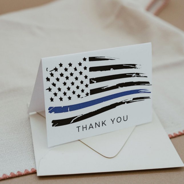 Carte De Remerciements Police Aquarelle en détresse Ligne Bleue mince (Créateur téléchargé)