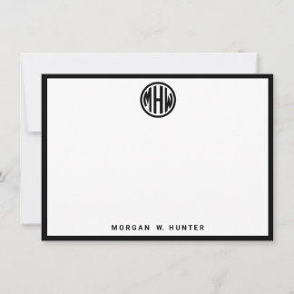 Carte De Remerciements Police de monogramme de cercle noir blanc DIY BG