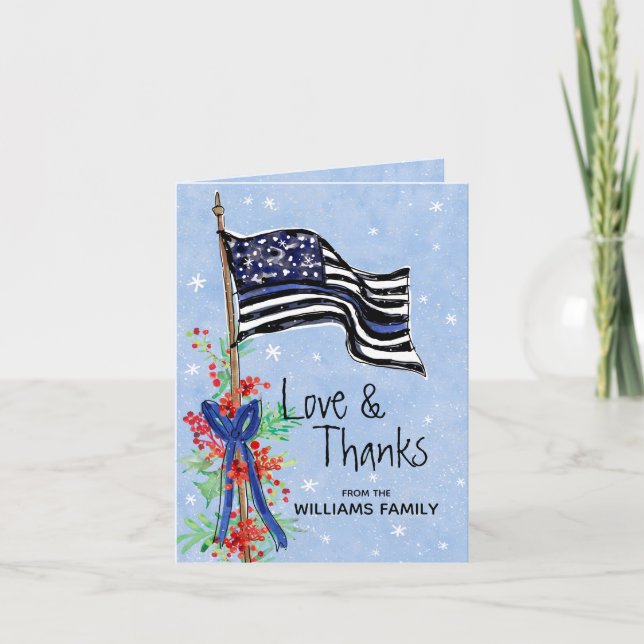Carte De Remerciements Police Ligne Bleue Mince Drapeau Holly Famille Nef (Devant)
