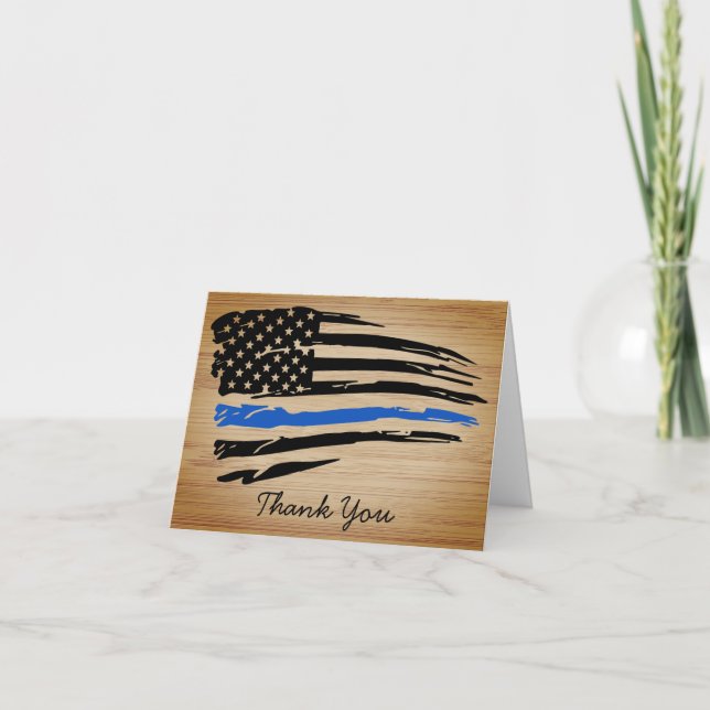 Carte De Remerciements Police mince Ligne bleue Rustique drapeau américai (Devant)