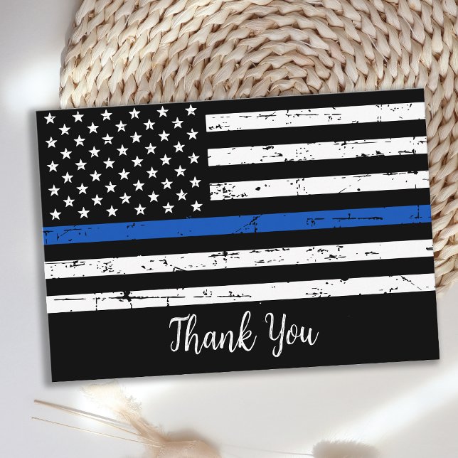 Carte De Remerciements Policier Personnalisé Ligne Bleue Mince (Créateur téléchargé)