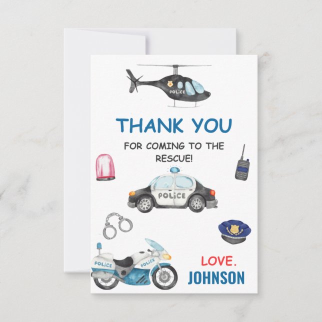 Carte De Remerciements Policier Policeman Anniversaire (Devant)