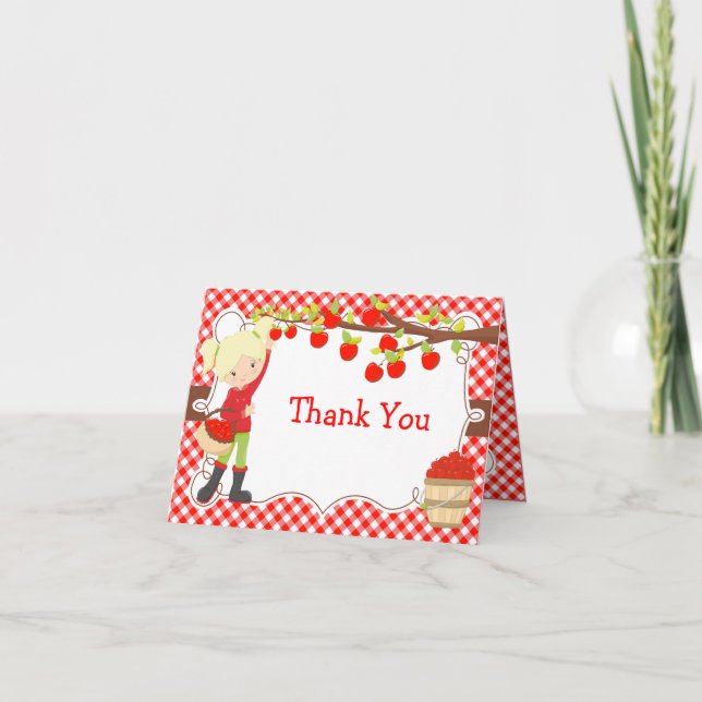 Carte De Remerciements Pomme cueillir Blonde Fille fête d'anniversaire (Devant)