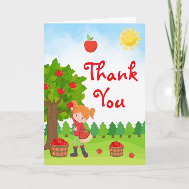 Carte De Remerciements Pomme cueillir Cheveux rouge fille Anniversaire Me (Devant)