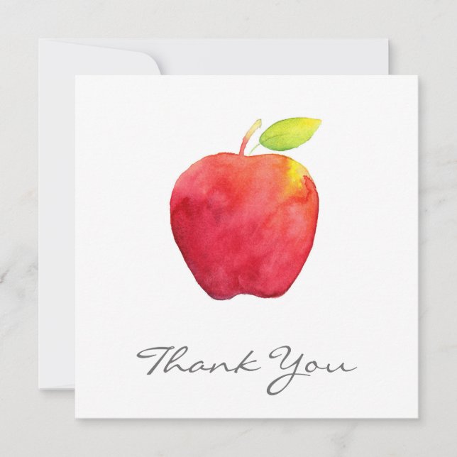 Carte De Remerciements Pomme d'aquarelle rouge (Devant)
