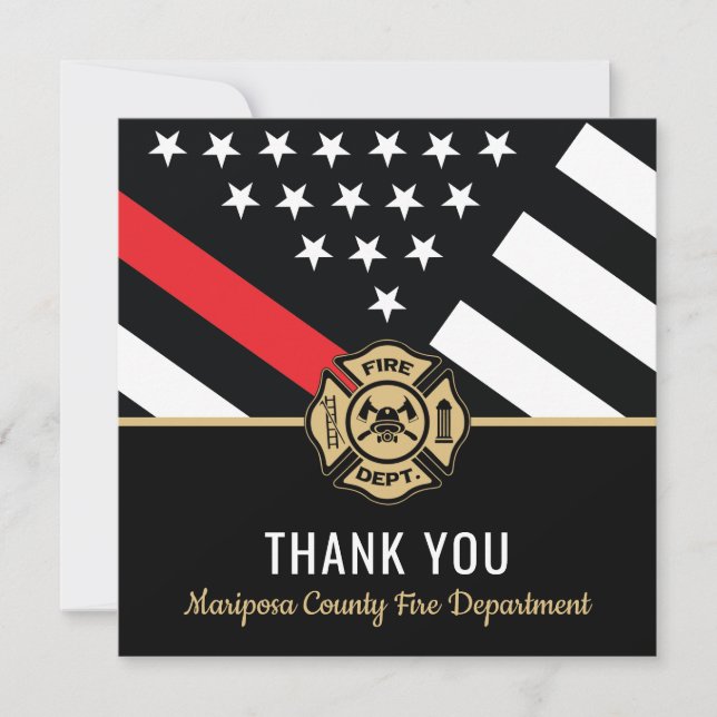 Carte De Remerciements Pompier Drapeau Premier répondeur Service d'incend (Devant)