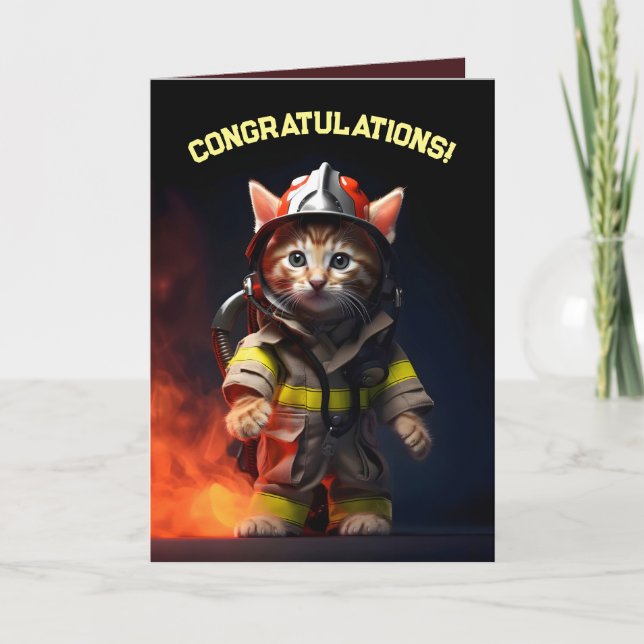 Carte De Remerciements Pompier Kitten (Devant)