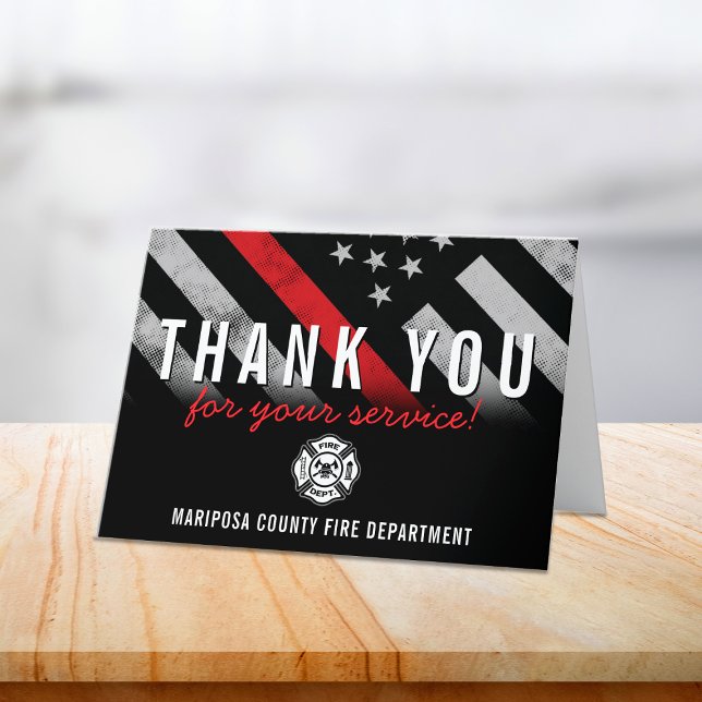 Carte De Remerciements Pompier Service d'incendie Drapeau Premier réponde (Firefighter Red Line American Flag First Responder Thank You Card)