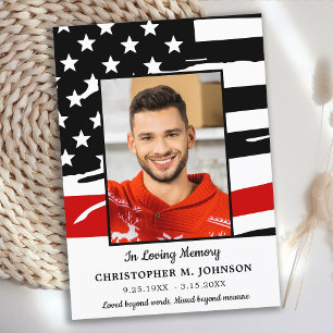 Carte De Remerciements Pompiers Memorial moderne mince ligne rouge funéra