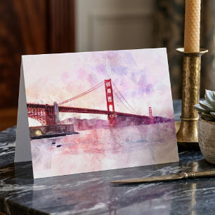 Carte De Remerciements Pont Golden Gate aquarelle au coucher du soleil