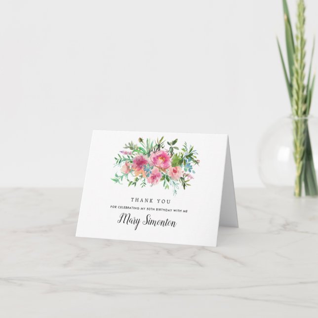 Carte De Remerciements Pony rose Floral 50e anniversaire Photo (Devant)