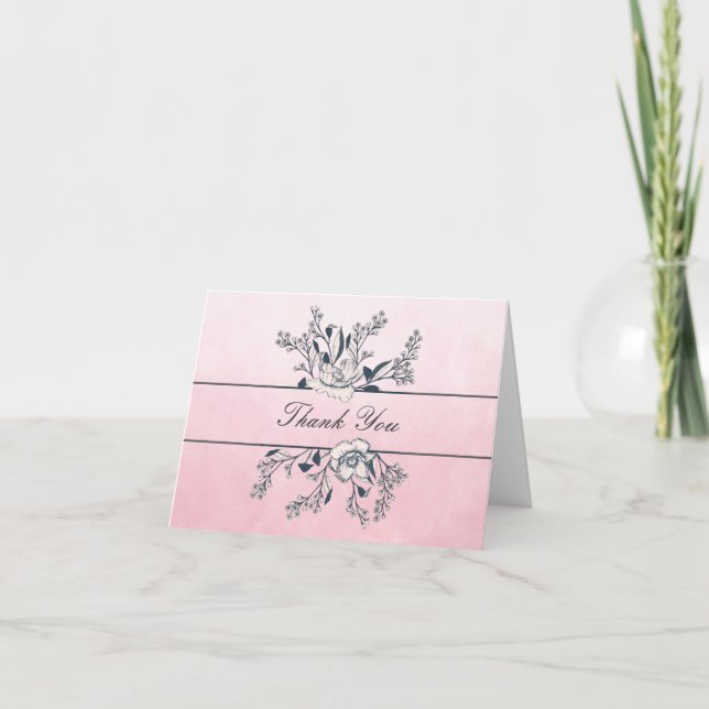 Carte De Remerciements Poppies Ombre Rose Art Line (Devant)