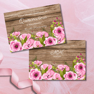 Carte De Remerciements Poppies Rustiques Chic Rose Quinceañera
