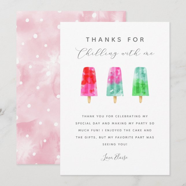 Carte De Remerciements Popsicle fête d'été (Devant / Derrière)