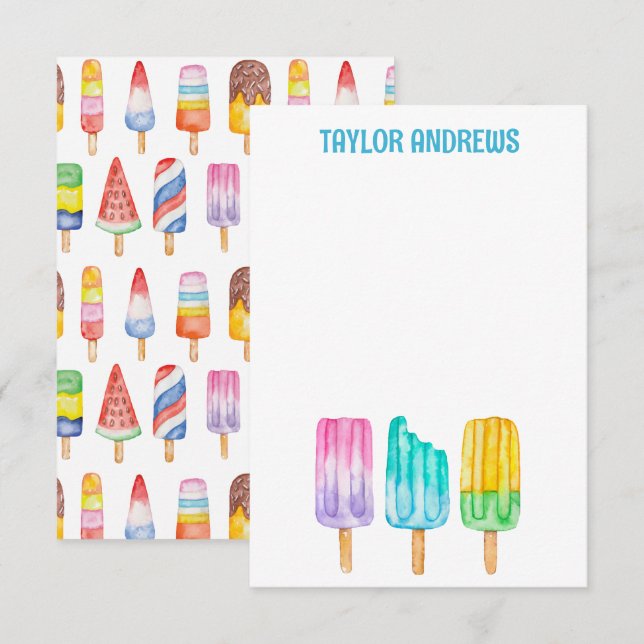 Carte De Remerciements Popsicles d'aquarelle (Devant / Derrière)