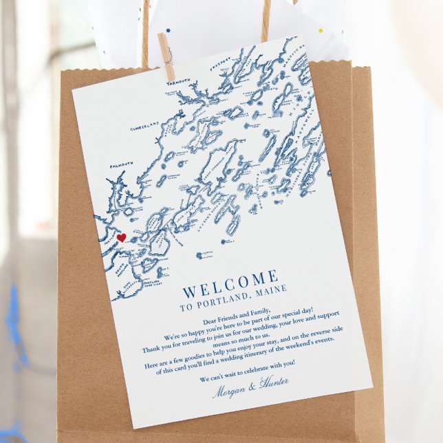 Carte De Remerciements Portland Maine Mariage Bienvenue Itinéraire (These Welcome to Portland Maine wedding itinerary letters can include your weekend events too)