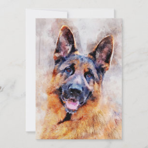 Carte De Remerciements Portrait d'aquarelle de chien berger allemand 01