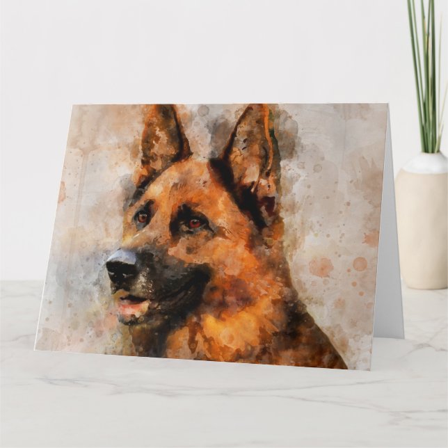 Carte De Remerciements Portrait d'aquarelle de chien berger allemand 04 (Devant)