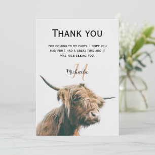 Carte De Remerciements Portrait de vache Highland nom personnalisé monogr
