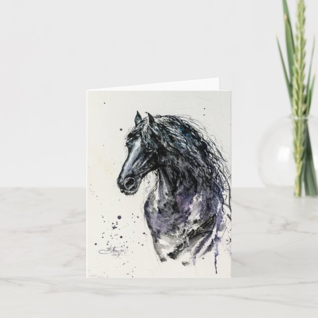Carte De Remerciements Portrait noir de cheval (Devant)