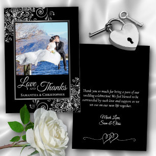 Carte De Remerciements Posh Black avec boucles d'argent Photo & Note Mari