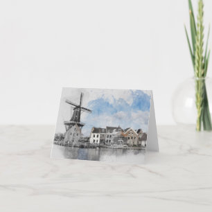 Carte De Remerciements Poster Vintage voyage de Pays-Bas et moulin