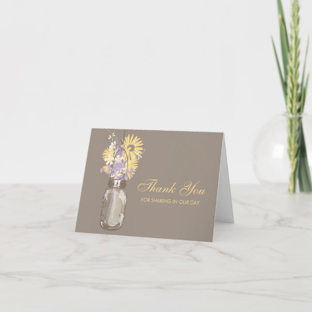 Carte De Remerciements Pot de fleurs sauvages et tournesols dans un bocal (Devant)