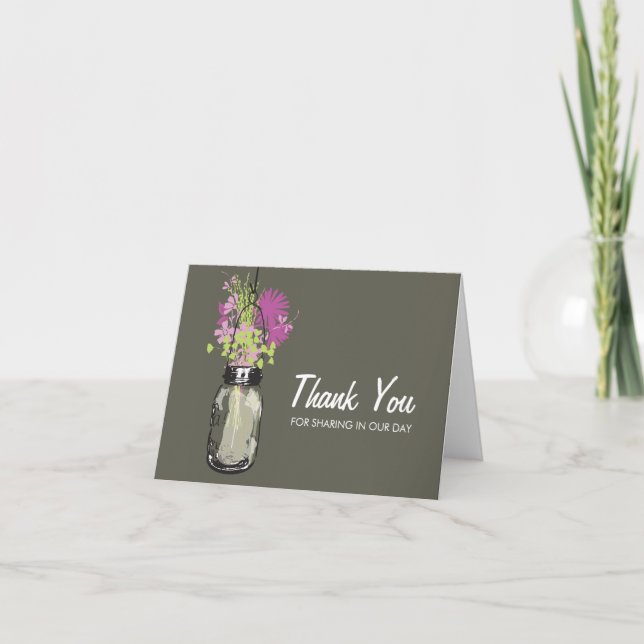 Carte De Remerciements Pot de maçon rempli de Wilflowers (Devant)