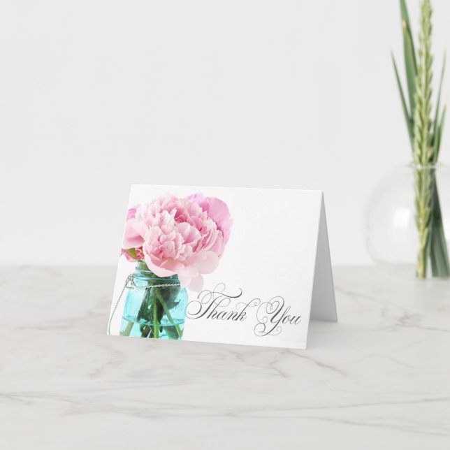 Carte De Remerciements Pot de maçon rose de pivoines (Devant)