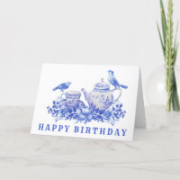 Pot de thé bleu et blanc avec oiseaux | Anniversai