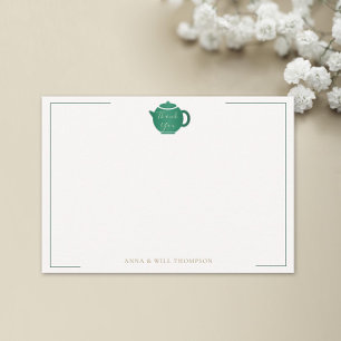 Carte De Remerciements Pot de thé Emerald Gold Mariage élégant
