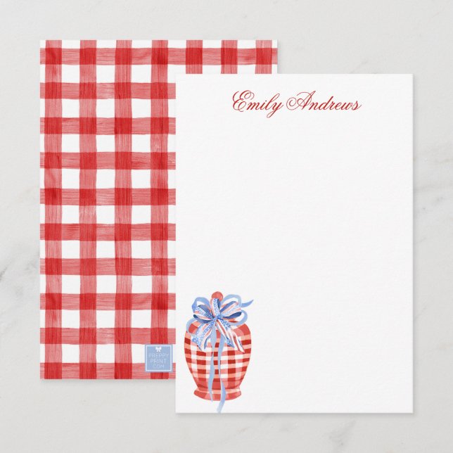 Carte De Remerciements Poterie en gingembre à ruban à carreaux rouges et  (Devant / Derrière)
